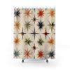 Starburst Shower Curtain - Retro Mid-Century Design, Atomic Era, Geometric Pattern, Vintage Bath Decor