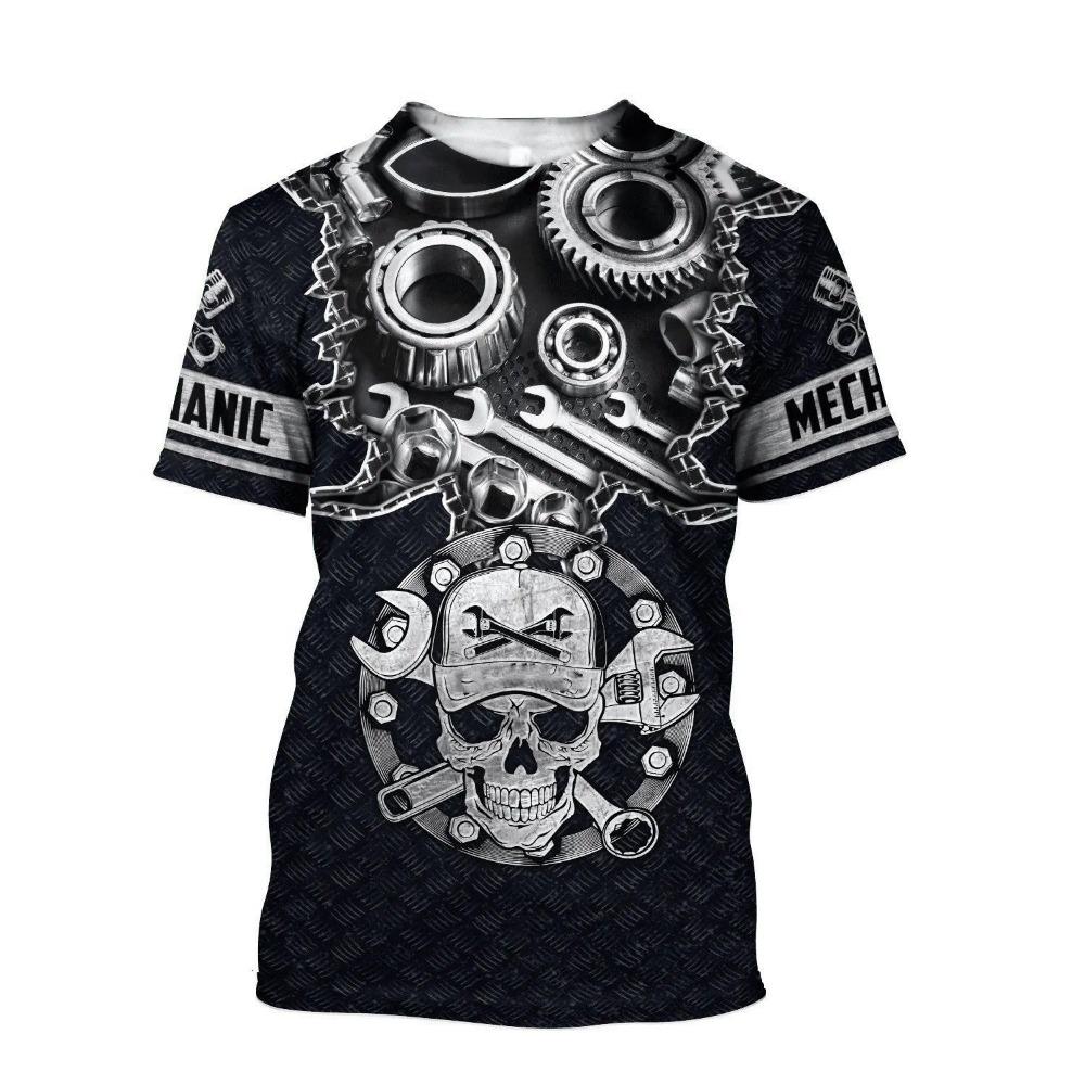 Personalized Design Mechanic Pattern 3D Printing Men's Street Round Neck Short Sleeved T-shirt