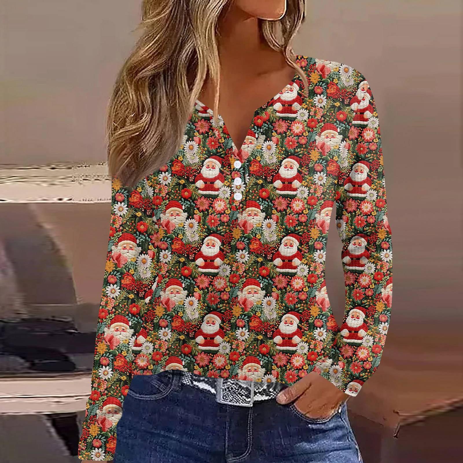 

Женская футболка с принтом на пуговицах, длинный рукав, вязаный свитер, повседневный, модный, на выходные, базовый, с V-образным вырезом, обычный топ M красный