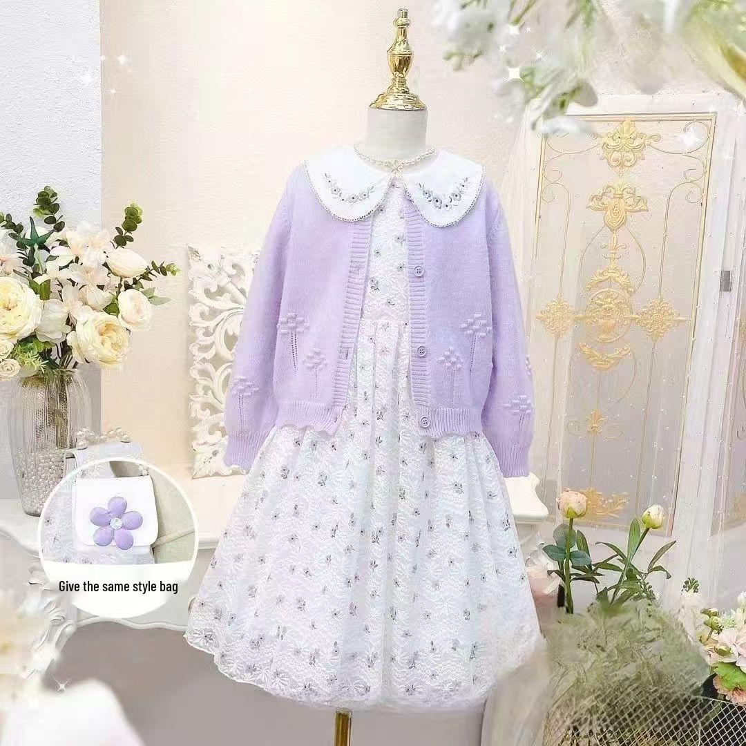 

2025 Autumn Girls Cardigan & Dress Fashion Set - Children s Two-Piece 160 cm