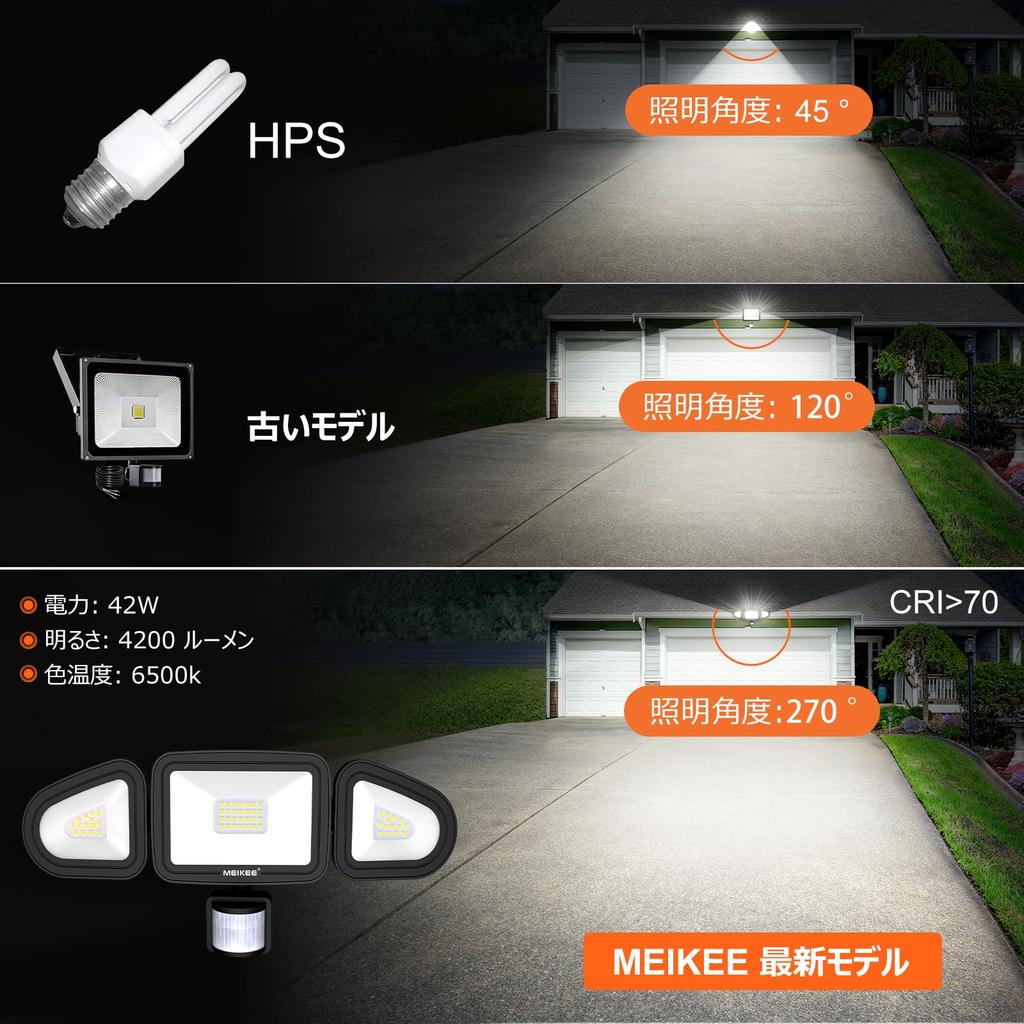 MEIKEE Sensor Light Outdoor Motion Sensor Light LED Sensor Light 42w 6500K Emission 4200 Lumens PIR Outdoor Sensor Floodlight Daylight White Super