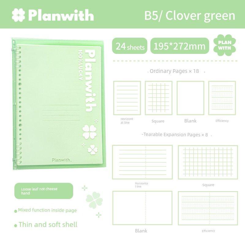 

Planwith Мягкий Клевер Свободный Спиральный Блокнот B5 Блокнот Книга Красивый Словарь Блокнот для Исправлений Блокнот Four-leaf clover green