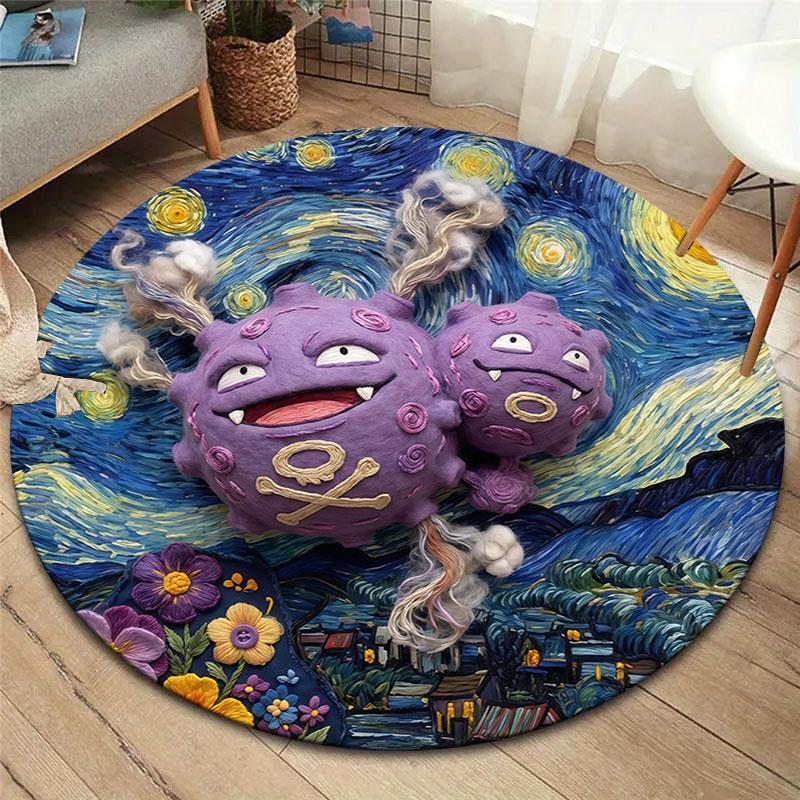 Felt Battle Pokemon Round Area Rug,Carpet Rug for Living Room Bedroom Sofa Playroom Decor,Non slip Floor Mat
