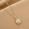 Shiny Sunflower Pendant Necklace For Women Girls Sweet Stainless Steel Clavicle Chain Jewelry Accessories Gift