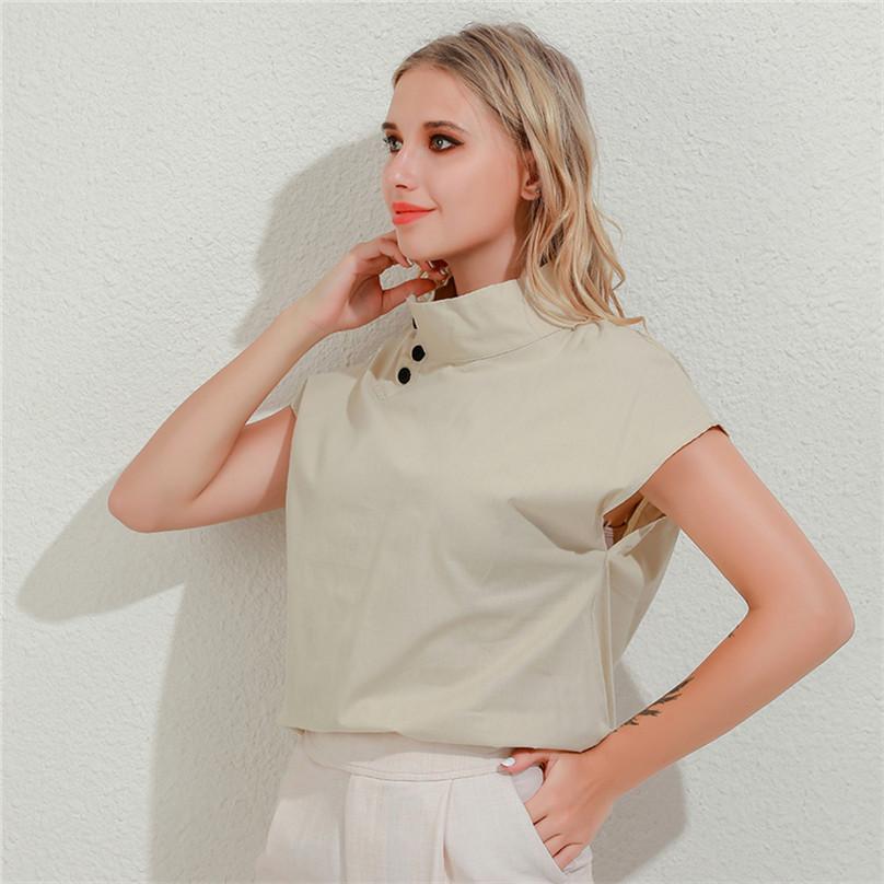 Hochwertiger Sommer Mode Damen Pullover Kurzarm Hemd Einfarbig Geknöpft Lässig Locker Oberteil