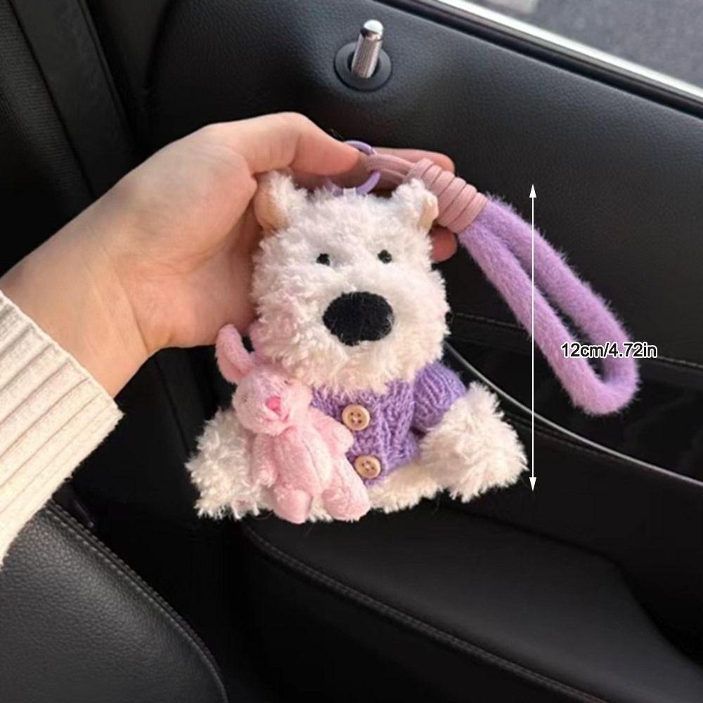 Creative Cartoon West Highland Dog Keychain Dolls Puppy Pendant Hanging Ornament Car Key Ring Bag Accessories