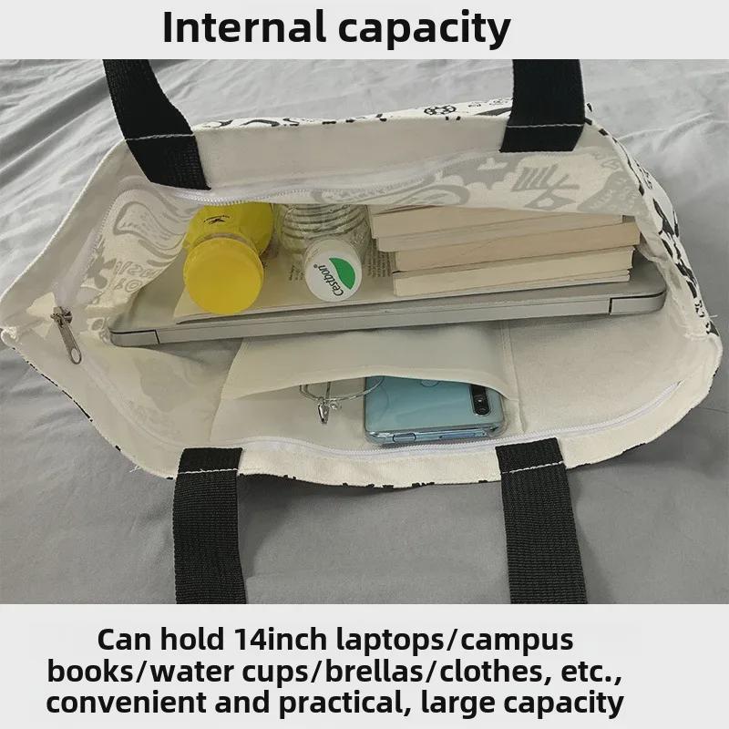 Trendy Large-Capacity Graffiti Bear Canvas Tote Bag 