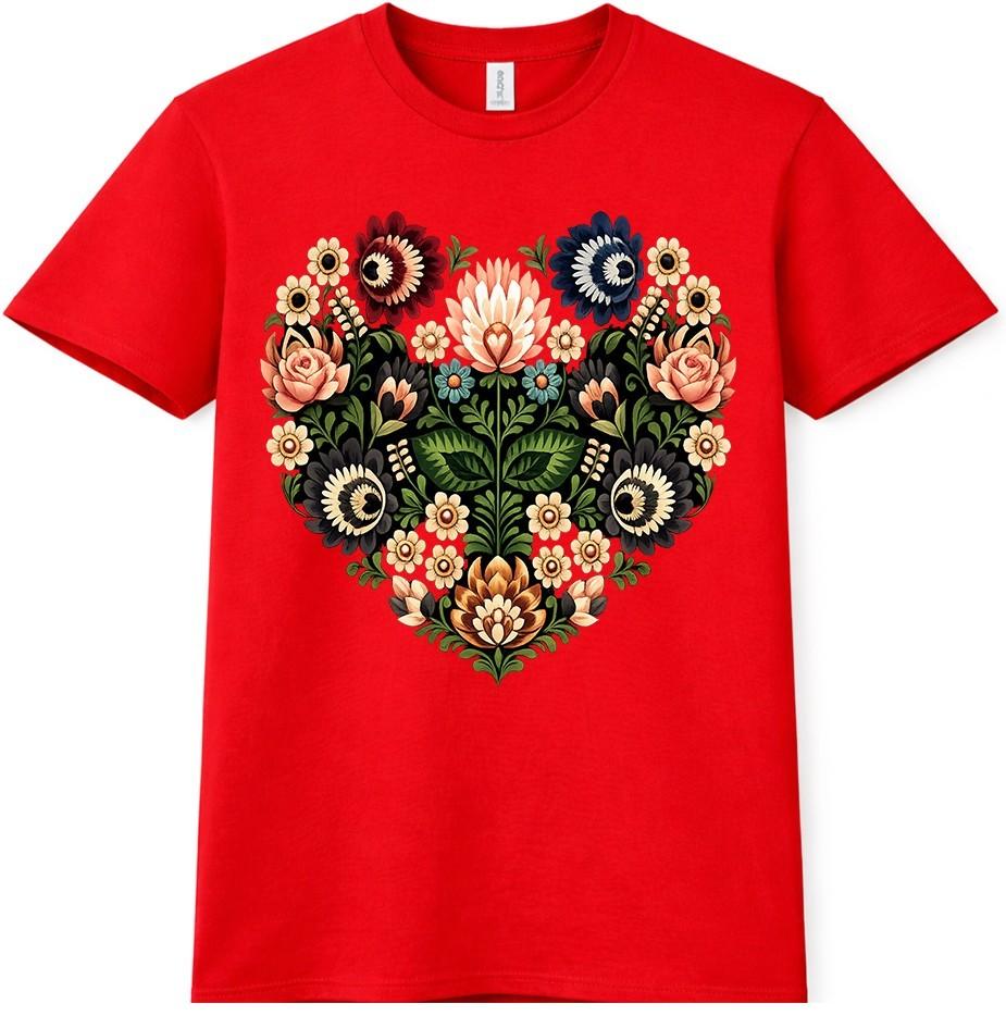 Floral Heart T Shirt Folk Art Botanical Flower Graphic Tee Boho RoUnisextic Top 4XL