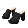 Summer New Women's Square Toe High-heeled Slippers Platform Black Fish Mouth Plus Size Party Shoes Elegant Heel
