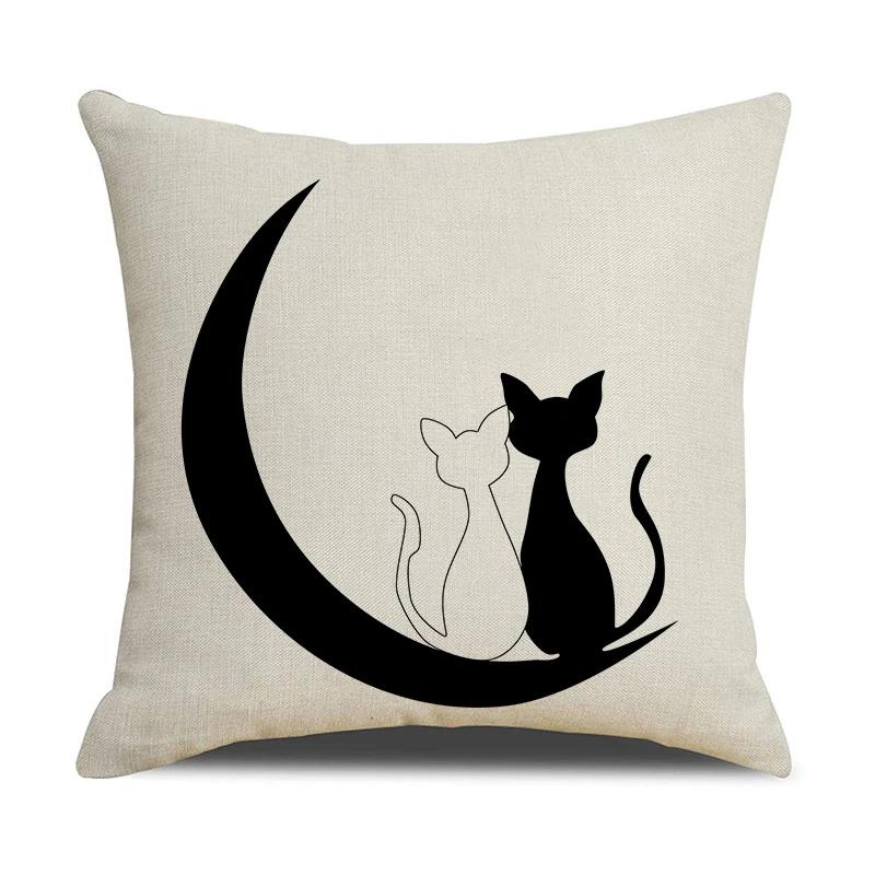 Black And White Cute Cat Printed Cushion Cover Home Decorative Sofa Pillow Covers Coffee Chair Throw Pillow Case Car Pillowcase