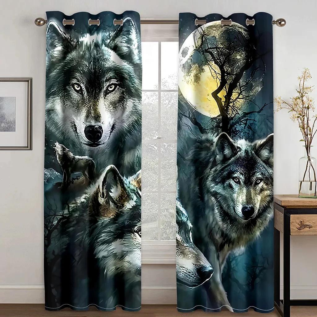 3D Heiliger Blauer Drache Vorhänge Wilder Wolf Vorhänge 2 Stück Kinderzimmer Schlafzimmer Vorhänge Wohnzimmer Küche Tür Balkon Heimdeko