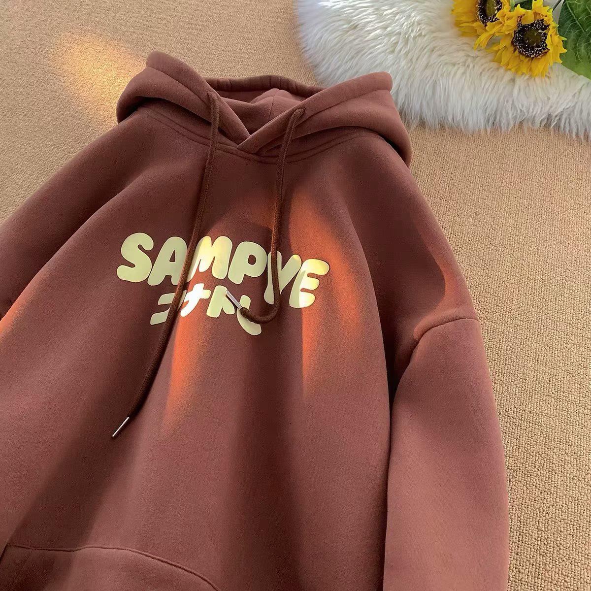 

2023 Унисекс Оверсайз Ретро Толстовка с капюшоном – Модная бархатная куртка на весну и осень 2XL кофейный