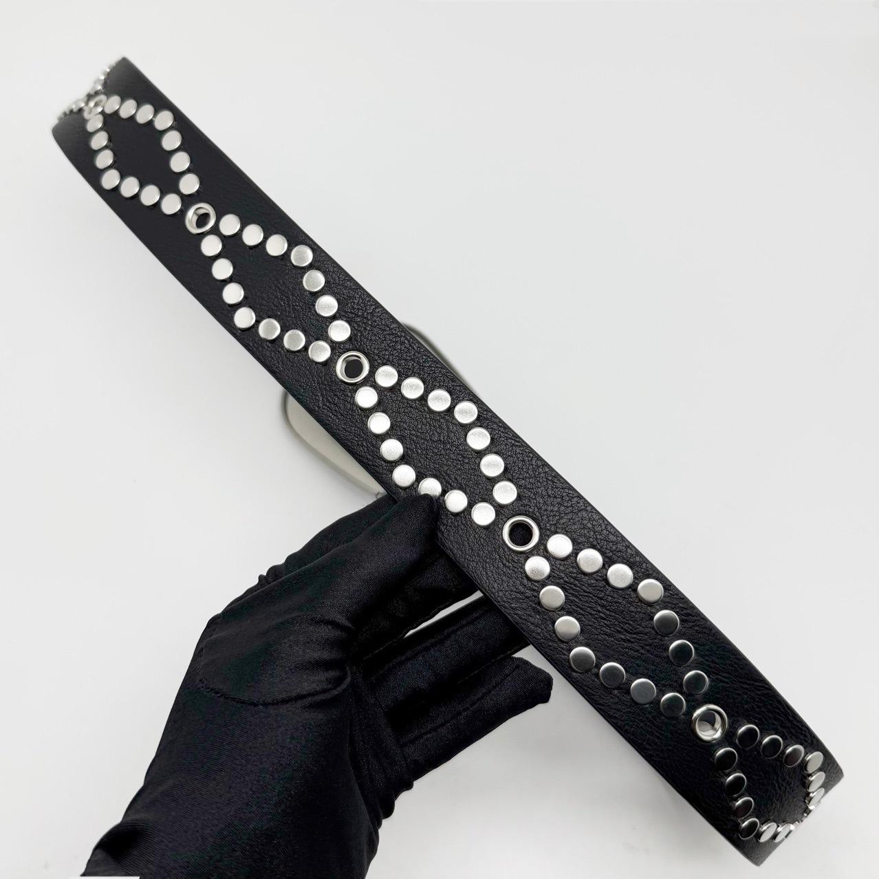 Retro rivet black belt men and women trendy punk hip hop style with jeans street niche design belt 110cm