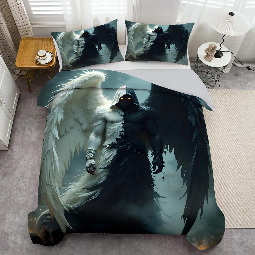 Teufel Engel Muster 3D Gedruckter Bettbezug Elegant Fantasy Cooler Stil Bettdeckenbezug Set Weiches Bequemes Bettwäscheset Kissenbezüge
