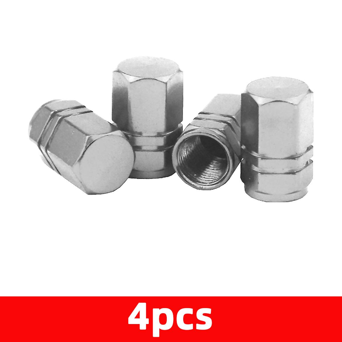 PINMOAP 4/12PCS Hexagonal Valve Cap Aluminum Alloy Tire Valve Cap Waterproof Dustproof Corrosion-Resistant Automotive Tire Cap Silver-4PCS