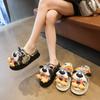 Popular cute dog repair platform slippers women wear seaside beach shoes spring 2025 new canvas stepping on shit half