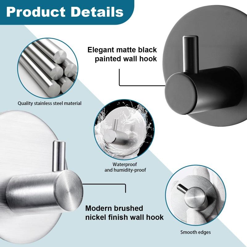 4PCS Stainless Steel Hook Self Adhesive Bathroom Wall Door Hook Coat Racks Punch-free Clothes Towel Hanger Home Storage Hooks