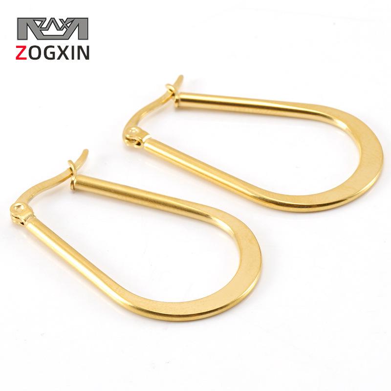 

European & American 18K Titanium Steel Water Drop Snap Hoop Earrings for Women