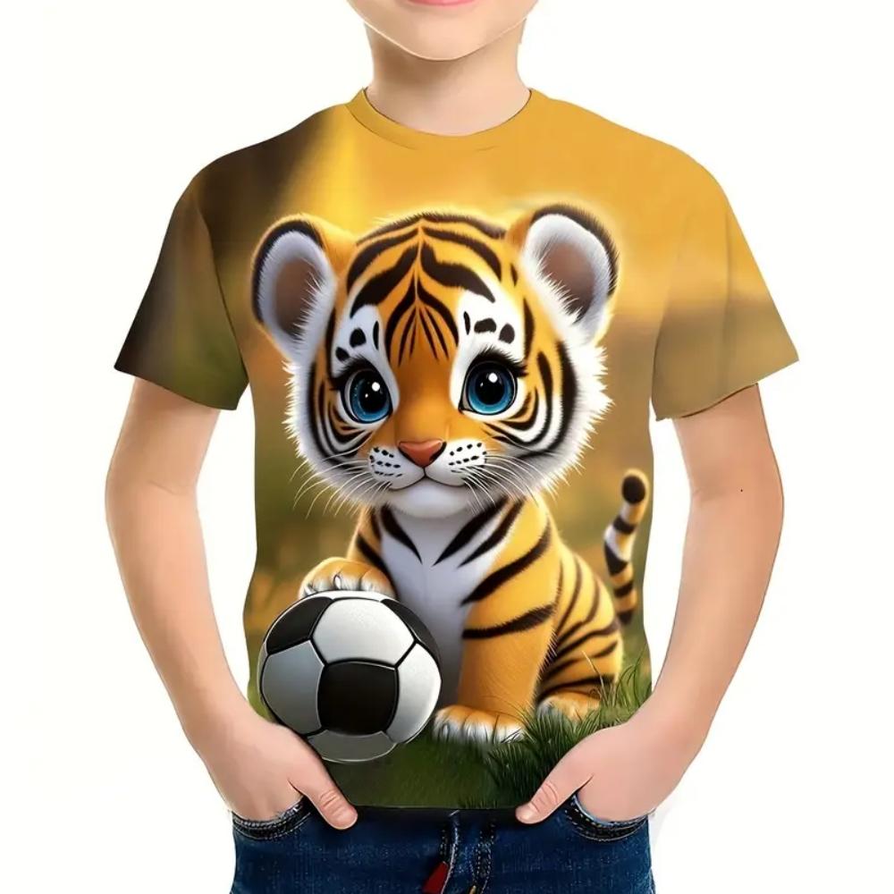 

T-Shirts for Boys Cute Cartoon Tiger 3D Print Short Sleeves Graphic T Shirts Fun Children s Clothing Sporting Style Boys Clothes 110