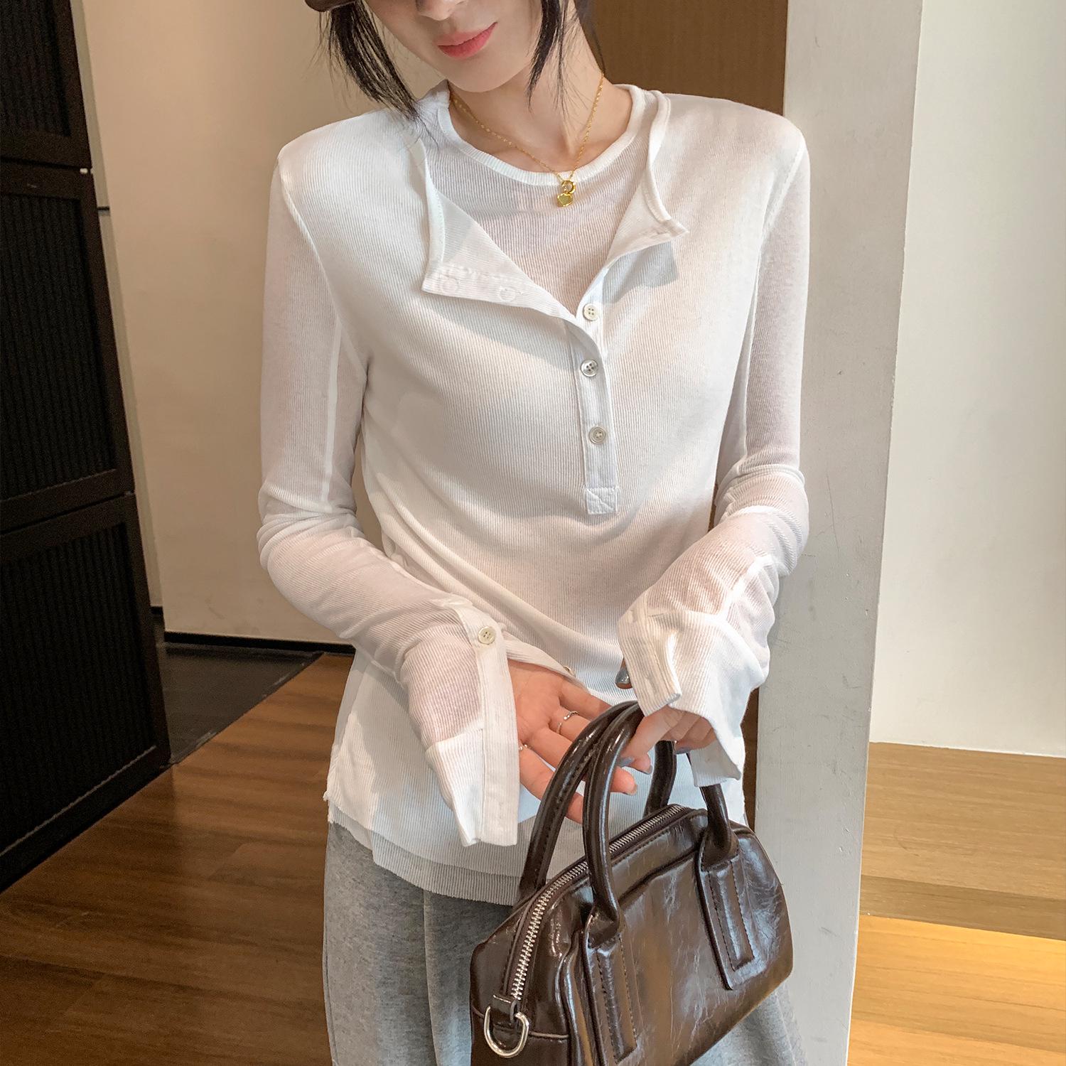 

Women s High-End Henry Collar Long Sleeve Base Layer Top, Autumn/Winter 2025 - New Style, Two-Piece Effect, Style 93056 Large белый