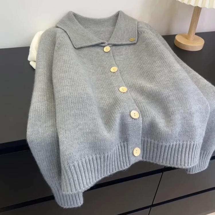 Korean Wool Knit Cardigan: Women's Autumn/Winter Lapel Loose Jacket with Lazy POLO Collar
