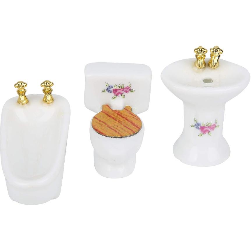 Hztyyier Dollhouse Miniature Bathroom Set, 1: 24 Dollhouse Miniature Porcelain Bathroom Set, Mini Dollhouse Furniture for Decoration(#3)