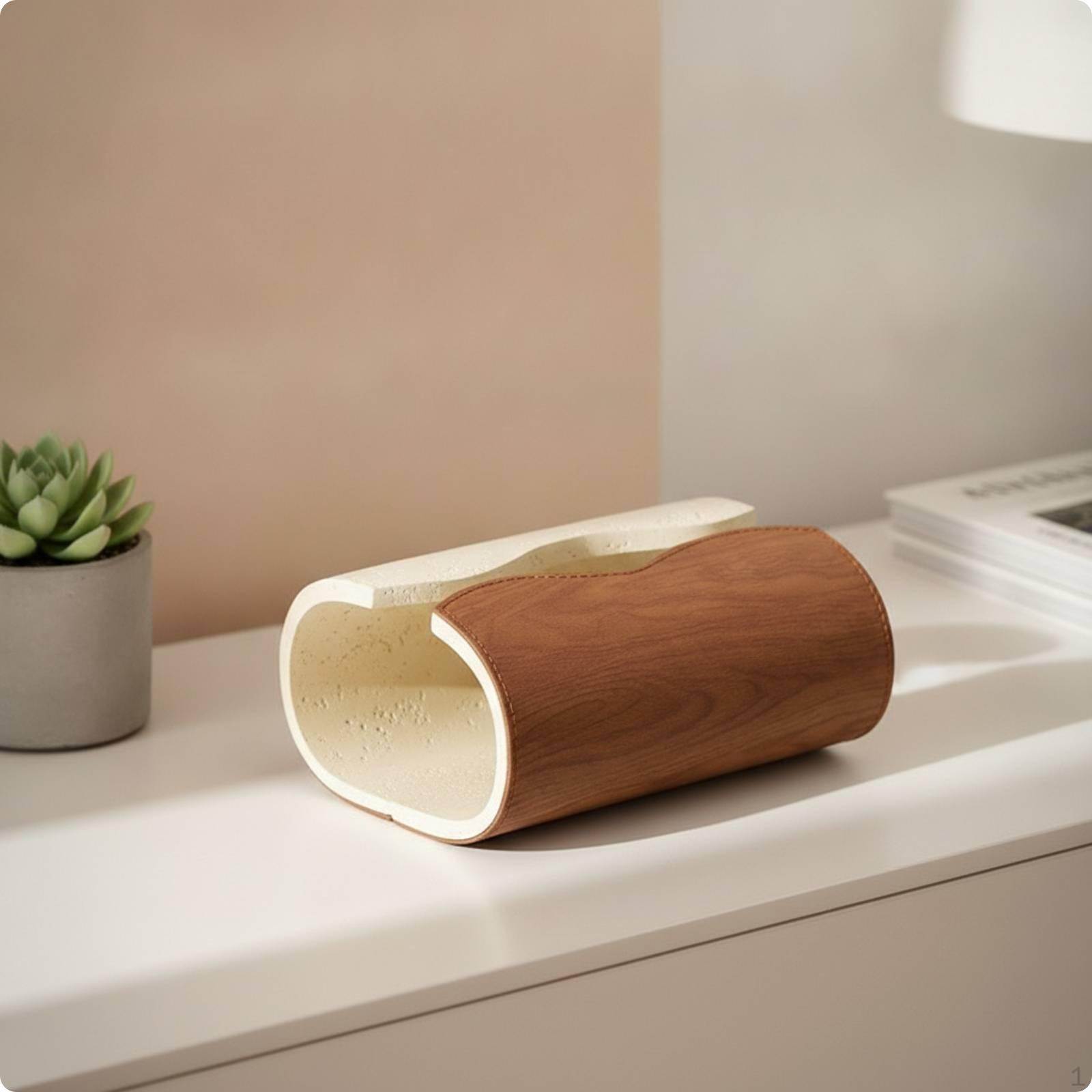 Tissue Box PebblefinishedTextured with Wood Grain Cylindrical for Homeowners, Decorators,