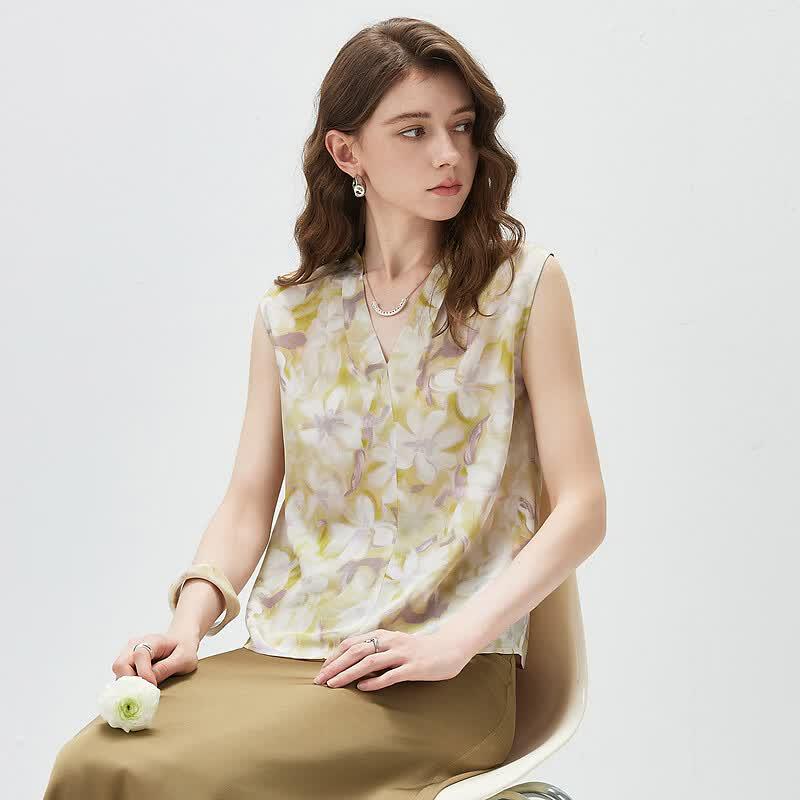 Komongboka 2026 Summer Mulberry Silk Sleeveless V-Neck Top M