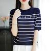 Women Knit T-shirt MODERN NEW SAGA Summer Knitted Shirt Short Sleeve Tees O-neck Patchwork Pullover Knit Tops