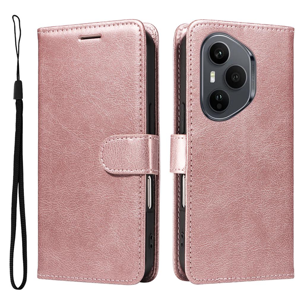 For Honor 400 Pro 5G (Global) Leather Wallet Case with Strap Solid Color Phone Stand Cover