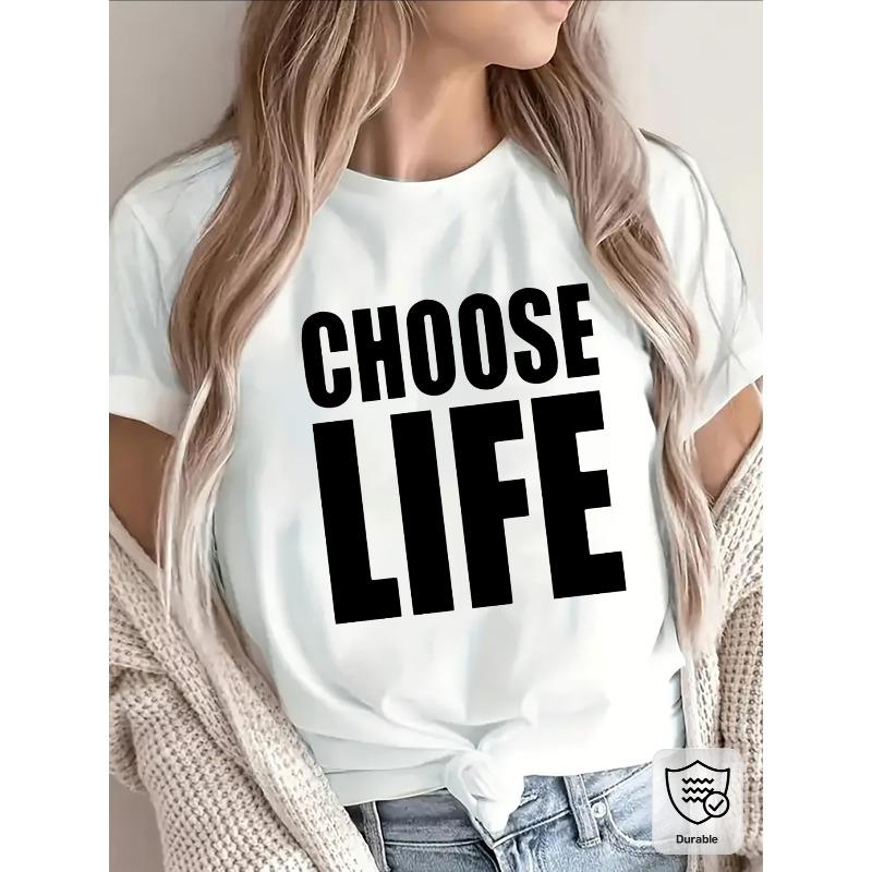 

Cotton Short Sleeve T-Shirt with Choose Life Print, Lightweight and Durable for Casual Wear in Home, Restaurant, or Outdoor Settings, S белый