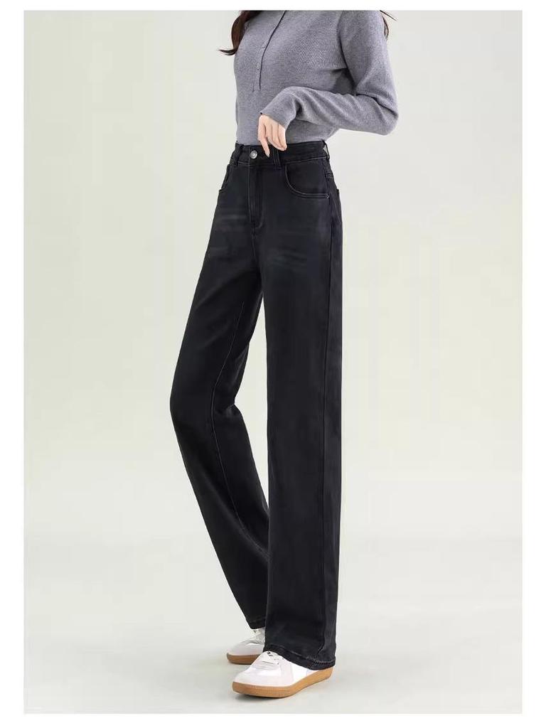 Women's 2025 High-Waisted Black Loose Straight-Leg Jeans: Slimming, Versatile, Wide-Leg Pants for Spring & Autumn