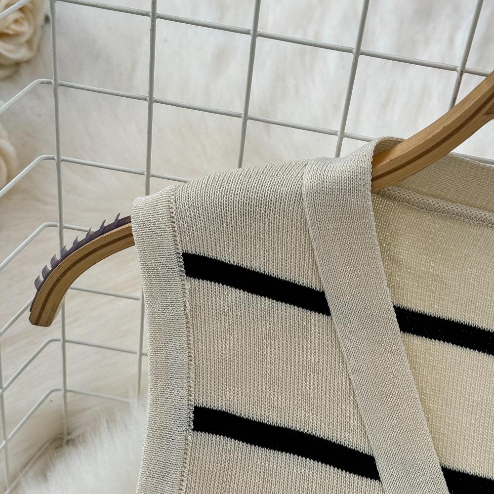 Conjuntos de 2 peças roupas femininas listradas malha sem mangas decote em v tanque + saias envolventes verão cintura alta saia conjunto moda dropship