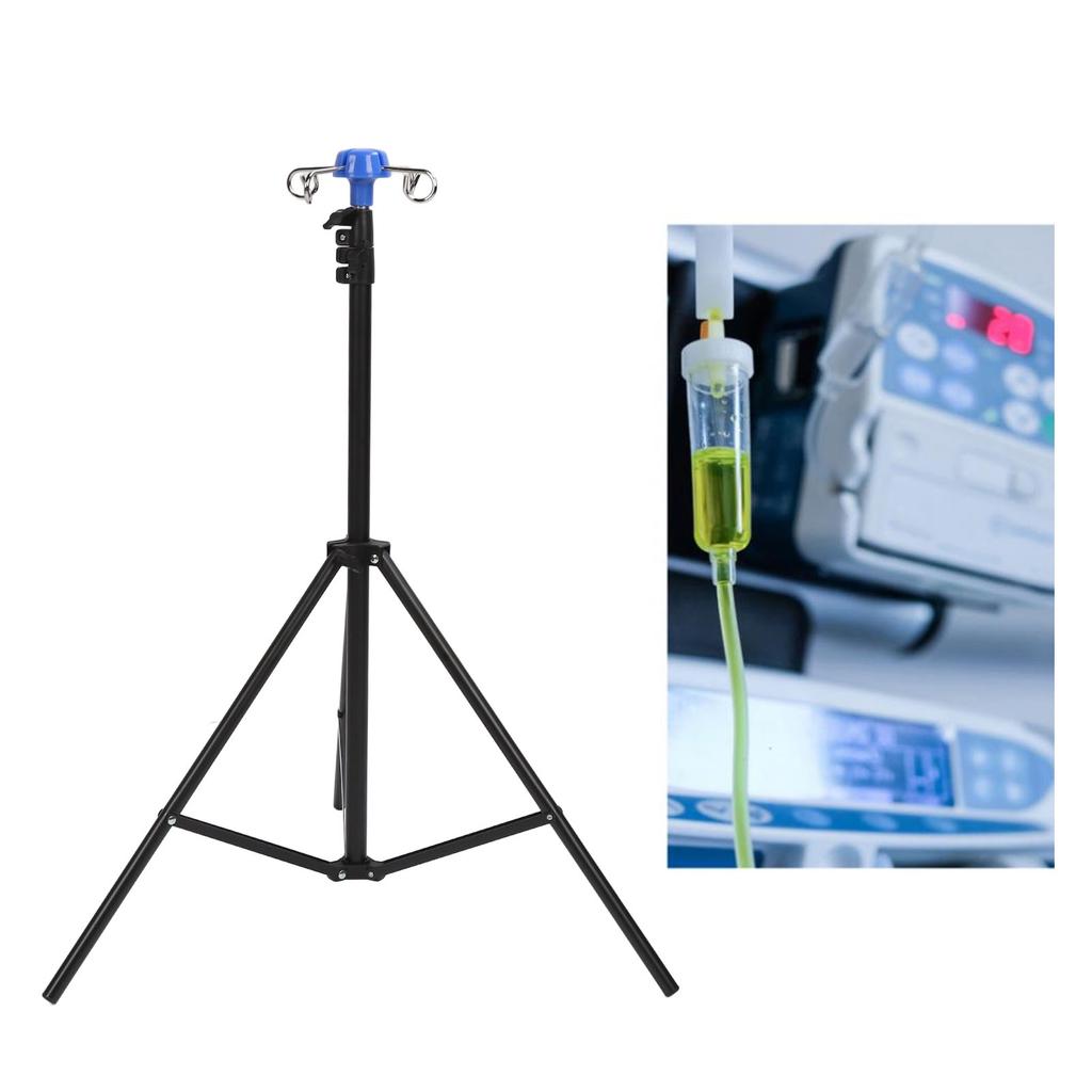 2 Set Portable IV Pole Foldable Retractable Infusion Stand Adjustable Height Stable Aluminum Alloy Stand for Clinic Home Care