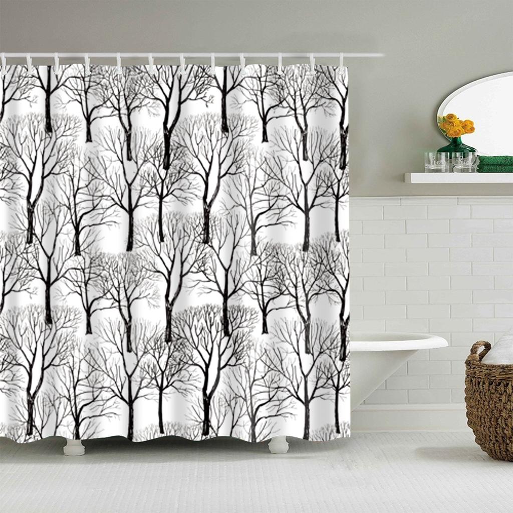 Pflanze Blume Blätter Bäume Ländliche Szenerie Badezimmer Duschvorhang Wasserdichtes Polyestergewebe Badvorhang mit 12 Haken