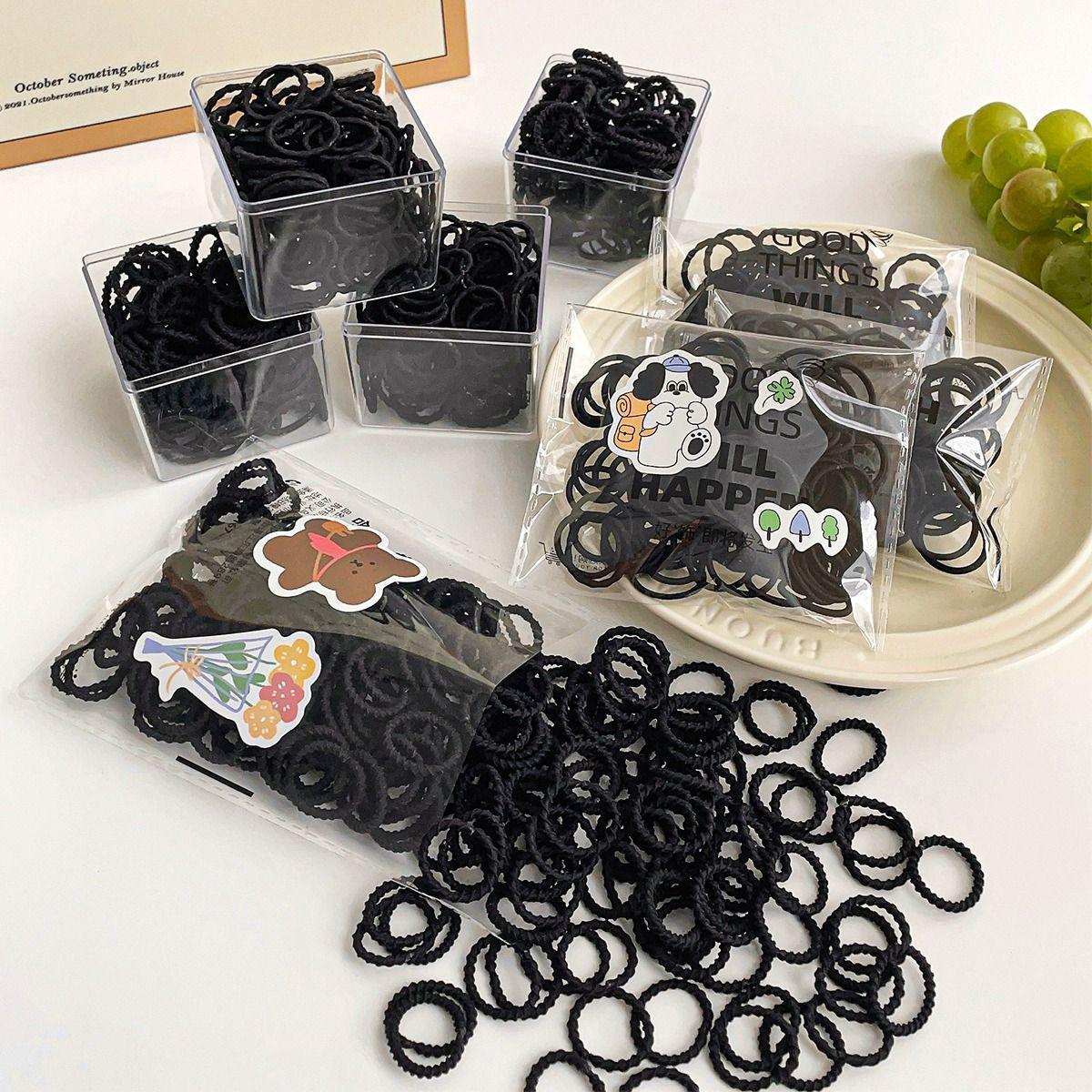 

Non-Pulling High Elasticity Black Hair Ties for Children - Baby Girl Rubber Bands & Headbands 100 Pieces