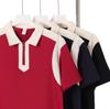 Trendy College Style Contrast Polo: Heavy 240g Pearl Cotton, Half-Zip, Drop Shoulder, Short Sleeve