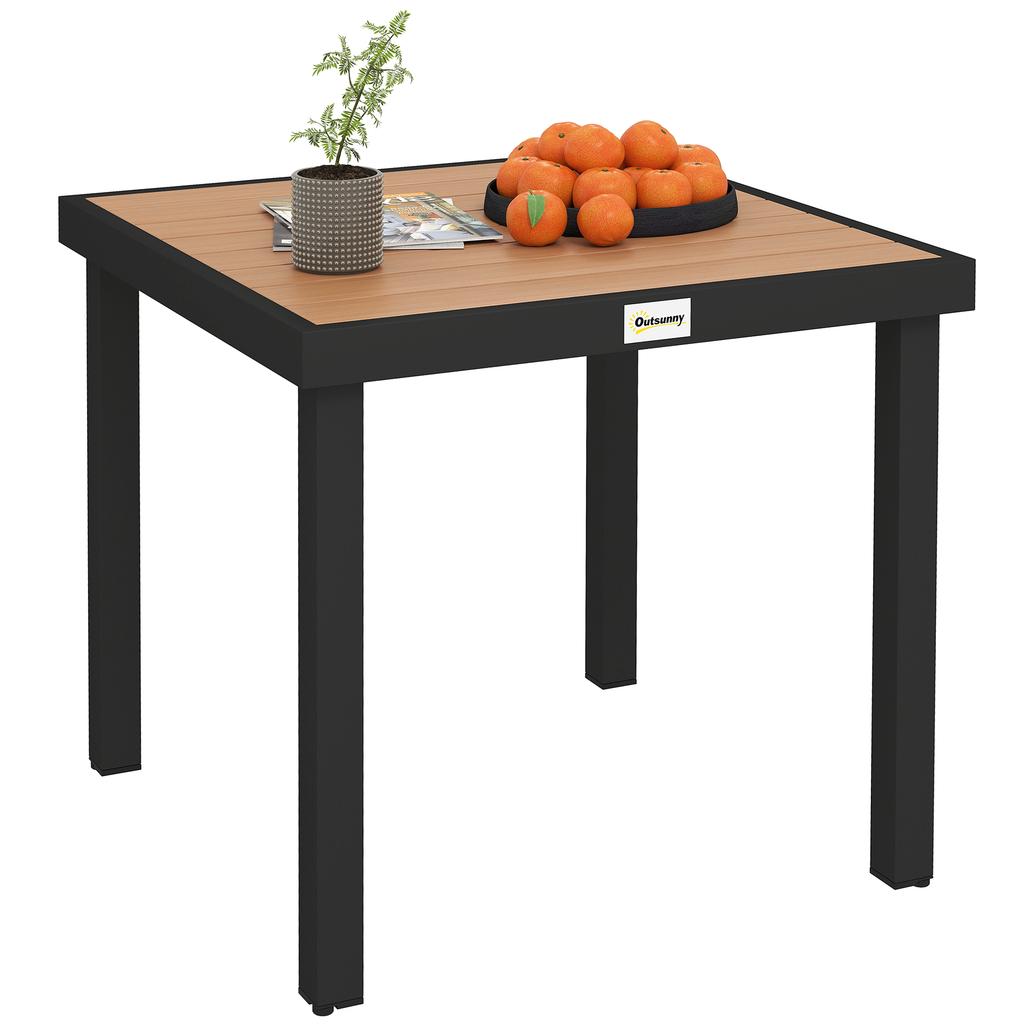 78 Cm Garden Dining Table for 4 People, Square Outdoor Coffee End Side Table with Aluminium Legs, Natural Wood Finish
