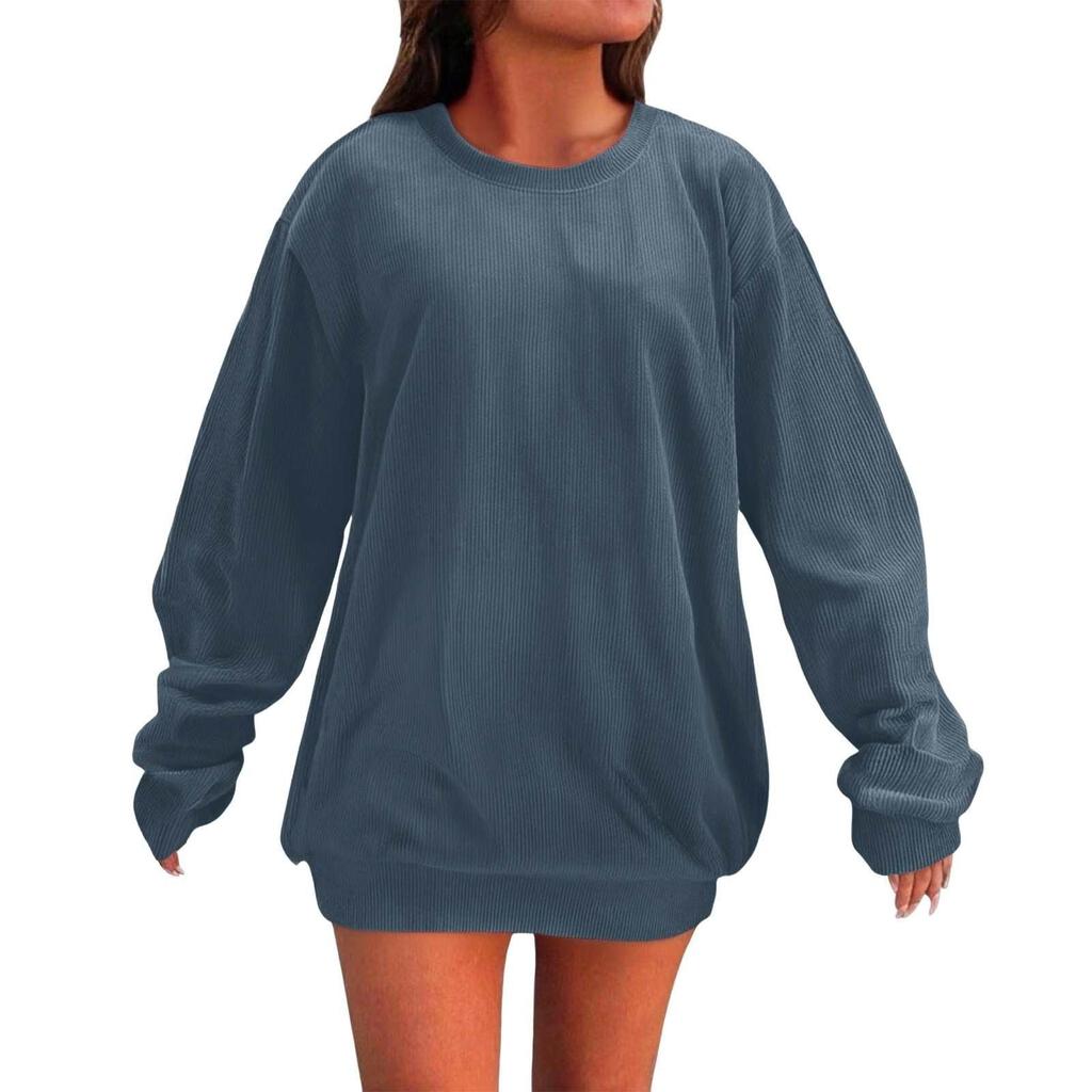 Women's Loose Long Sleeved Round Neck Pocket Sportswear Casual Pullover Sweatshirt