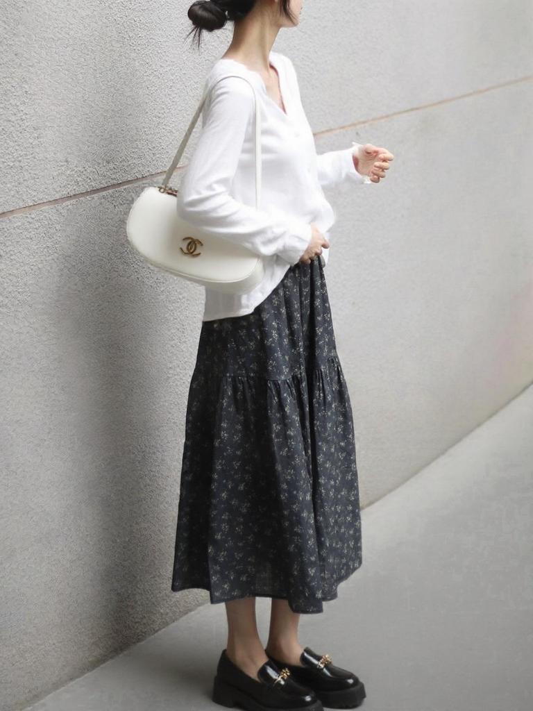 Women's Retro A-Line Floral Midi Skirt with Elastic Waist: Spring & Autumn Versatile, Forest-Inspired, Slimming Design