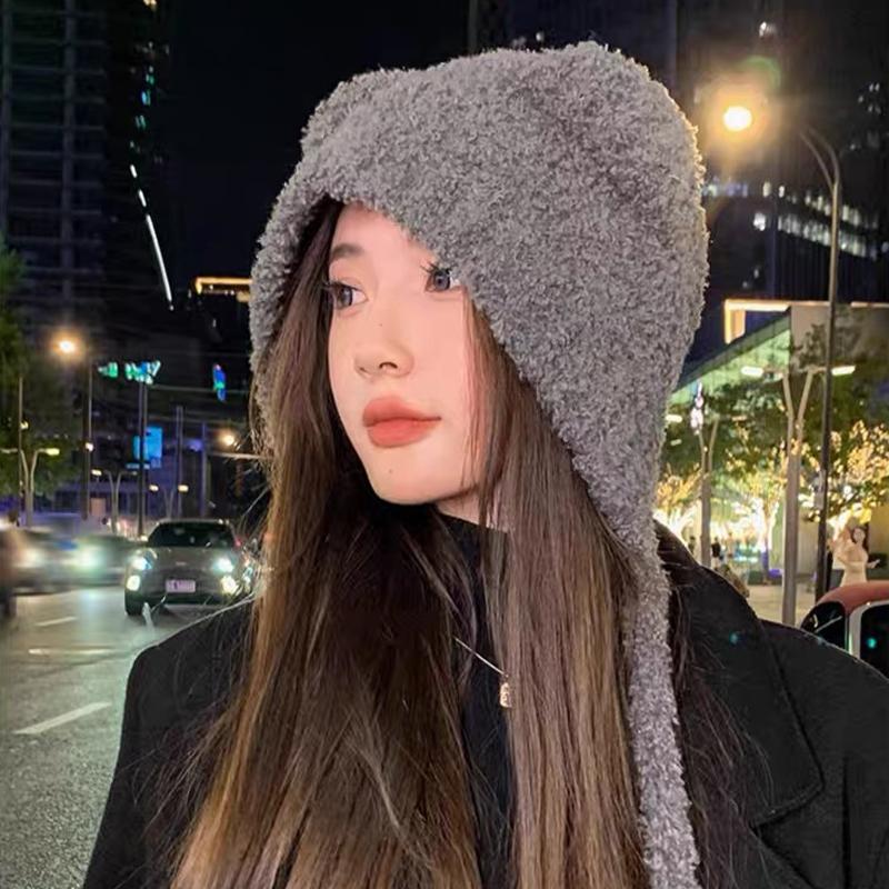 Autumn And Winter Cute Bear Plush Hat Women'S Able Warm Woolen Hat Large Head Circumference Ear Protection Hat