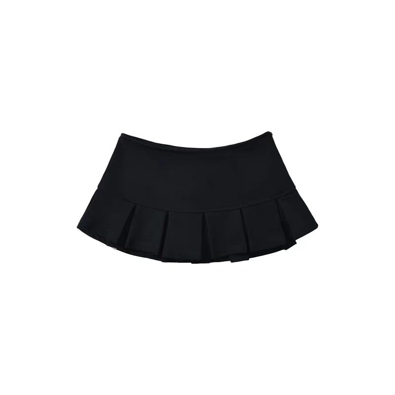 Damen Frottee Stoff Niedrige Taille Y2K Minirock Breite Faltendekoration Hellgrau Volant A Linie Skort Heiß Süß Sommer
