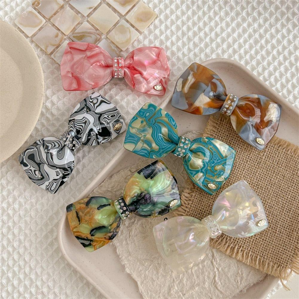 Candy Color Rhinestone Hair Clip Bowknot Bow Hairpin Personalized Acetate Hair Clip Daily