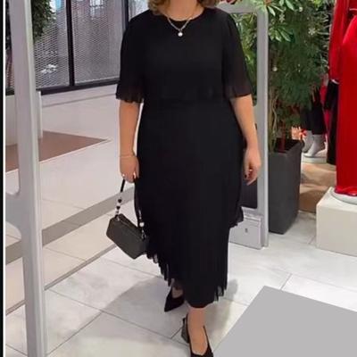 Kadın Yaz Elbise Yarım Kollu Yuvarlak Yaka Artı Boyutu Çift Katmanlar Pileli Düzensiz Etek Şifon Nefes Alabilir Yumuşak Günlük Giyim Partiler İşe gidip gelme Maxi Elbise