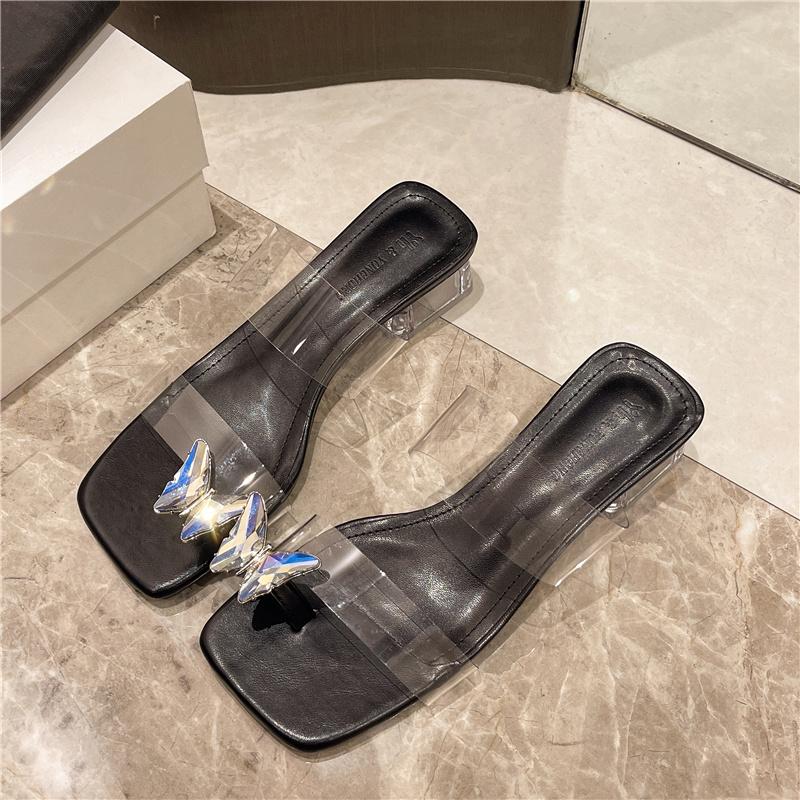 Fashion Aphixta Colorful Butterfly 4.5cm High Heels Elegant Women Slides Transportant Heels Silver Heeled Sandals Summer Shoes Size 41