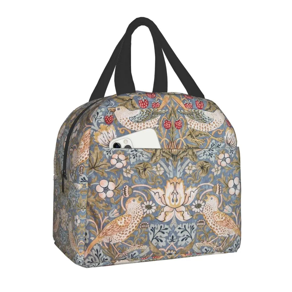 

William Morris Цветочный текстильный принт термоизолированная сумка для ланча женская портативная коробка для ланча для детей школьные многофункциональные сумки для еды 22x20x13CM чёрный