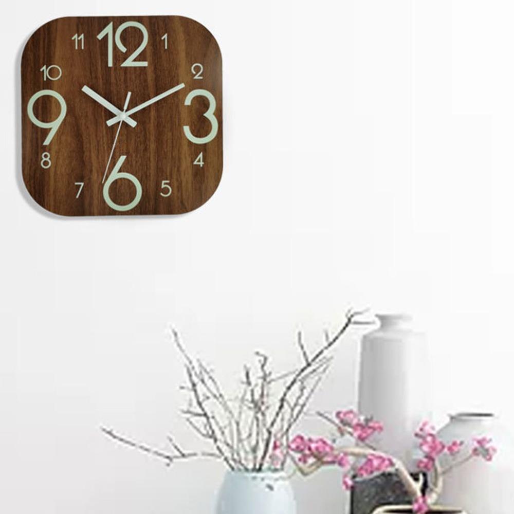 12 Inch Wooden Wall Clock brown Square Wall Clock Night Light Luminous Wall Clock For Living Room