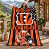 Cincinnati Bengals Custom Name Flannel Blanket Personalized Soft Warm Plush Throw Blanket Customized Gift for Family Friends