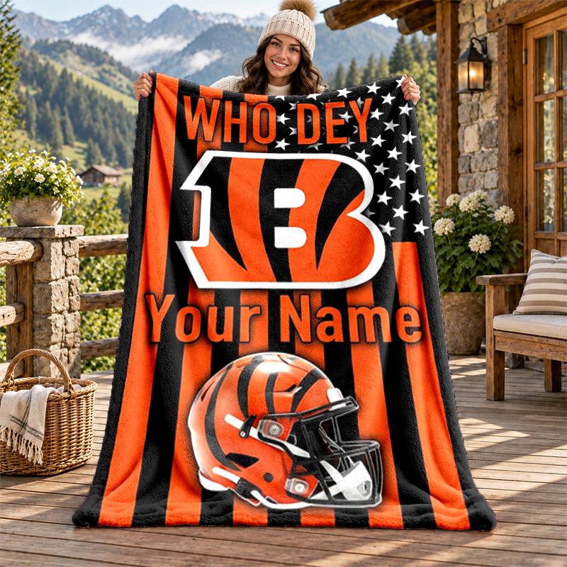 Cincinnati Bengals Custom Name Flannel Blanket Personalized Soft Warm Plush Throw Blanket Customized Gift for Family Friends