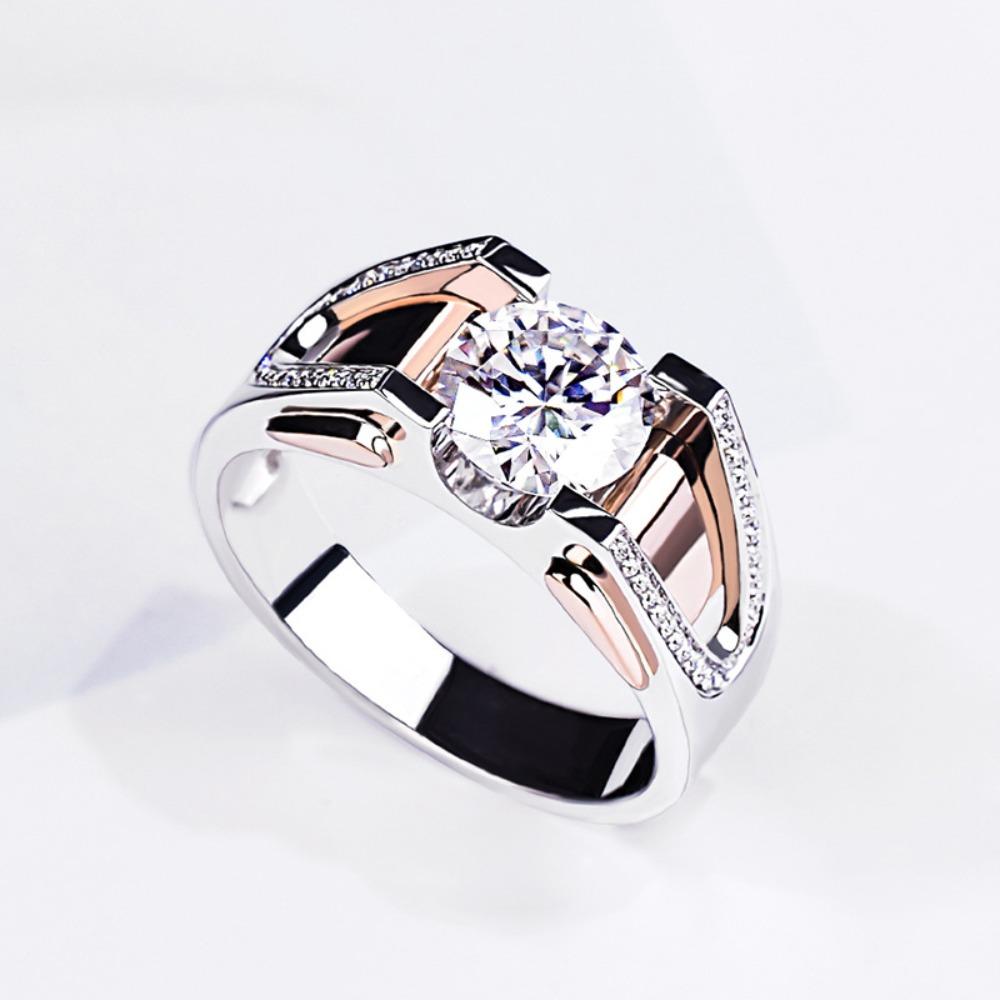2CT Moissanite Ring 8 Hearts 8 Arrows Two Tone Mens Ring Stylish and Elegant